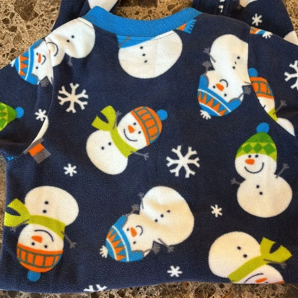 Carter's Snowman Fleece Footed Boys Navy Blue Pajamas Sleeper Pjs Size 12M White